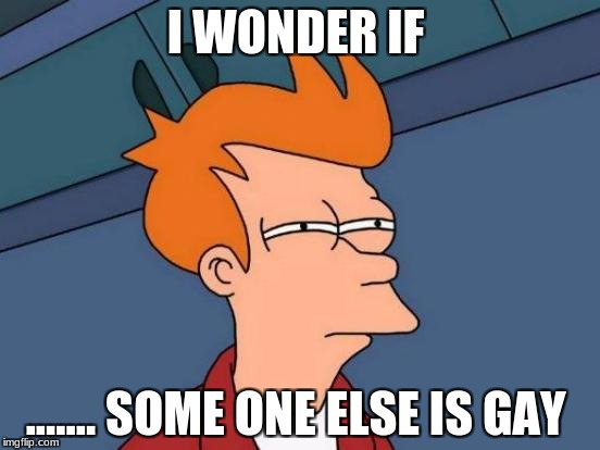 Futurama Fry Meme | I WONDER IF; ....... SOME ONE ELSE IS GAY | image tagged in memes,futurama fry | made w/ Imgflip meme maker