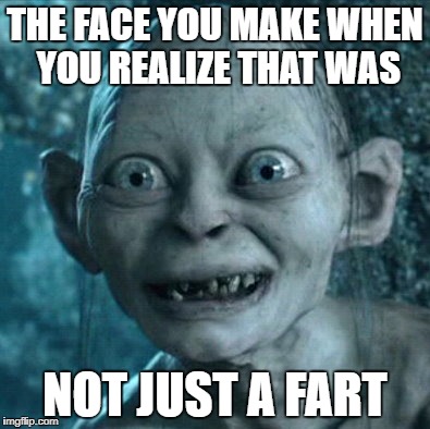 Gollum | THE FACE YOU MAKE WHEN YOU REALIZE THAT WAS; NOT JUST A FART | image tagged in memes,gollum | made w/ Imgflip meme maker