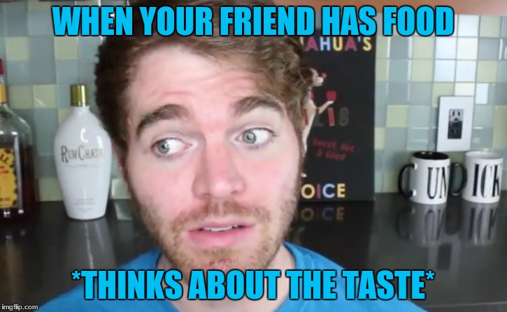 WHEN YOUR FRIEND HAS FOOD; *THINKS ABOUT THE TASTE* | image tagged in shane dawson | made w/ Imgflip meme maker
