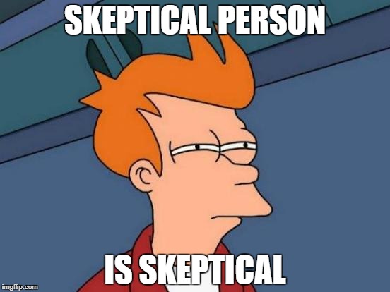 Futurama Fry | SKEPTICAL PERSON; IS SKEPTICAL | image tagged in memes,futurama fry | made w/ Imgflip meme maker