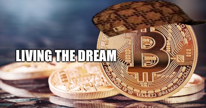 Shitcoin  | LIVING THE DREAM | image tagged in bitcoin,scumbag,losers,bad luck | made w/ Imgflip meme maker