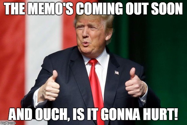 The Memo is Coming Out  | THE MEMO'S COMING OUT SOON; AND OUCH, IS IT GONNA HURT! | image tagged in it's gonna hurt,trump,memo,fbi | made w/ Imgflip meme maker