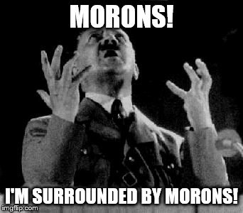 Hitler angry | MORONS! I'M SURROUNDED BY MORONS! | image tagged in hitler angry | made w/ Imgflip meme maker