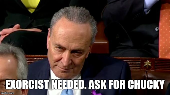 Schumer Possessed | EXORCIST NEEDED. ASK FOR CHUCKY | image tagged in schumer possessed | made w/ Imgflip meme maker