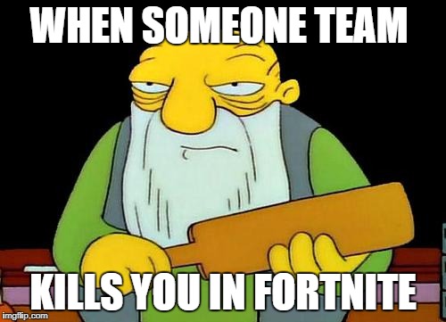 That's a paddlin' Meme |  WHEN SOMEONE TEAM; KILLS YOU IN FORTNITE | image tagged in memes,that's a paddlin' | made w/ Imgflip meme maker