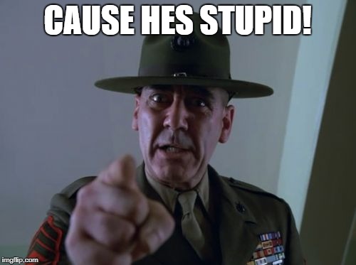 sarge  | CAUSE HES STUPID! | image tagged in sarge | made w/ Imgflip meme maker