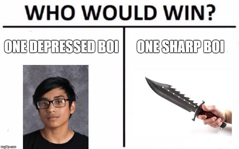 Who Would Win? Meme | ONE DEPRESSED BOI; ONE SHARP BOI | image tagged in memes,who would win | made w/ Imgflip meme maker