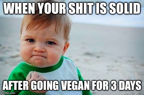 Victory Baby | WHEN YOUR SHIT IS SOLID; AFTER GOING VEGAN FOR 3 DAYS | image tagged in victory baby | made w/ Imgflip meme maker