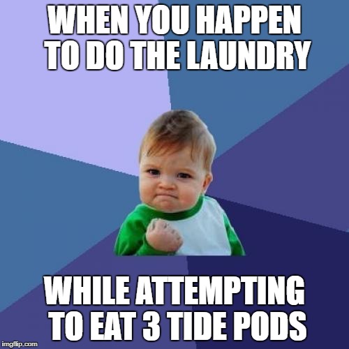 Success Kid | WHEN YOU HAPPEN TO DO THE LAUNDRY; WHILE ATTEMPTING TO EAT 3 TIDE PODS | image tagged in memes,success kid | made w/ Imgflip meme maker