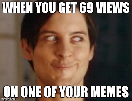 Spiderman Peter Parker Meme | WHEN YOU GET 69 VIEWS; ON ONE OF YOUR MEMES | image tagged in memes,spiderman peter parker | made w/ Imgflip meme maker