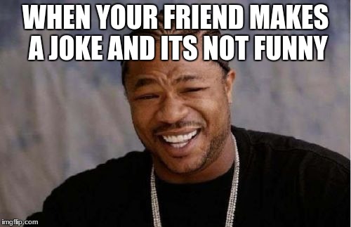 Yo Dawg Heard You | WHEN YOUR FRIEND MAKES A JOKE AND ITS NOT FUNNY | image tagged in memes,yo dawg heard you | made w/ Imgflip meme maker
