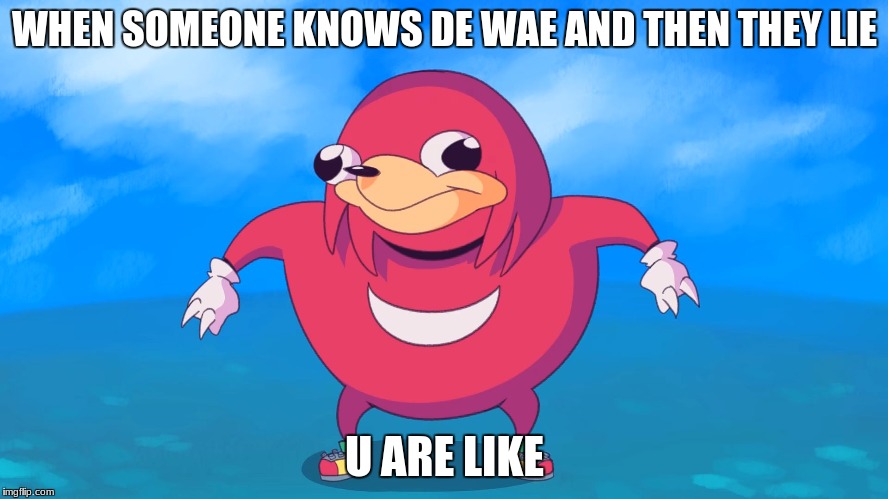 Uganda Knuckles | WHEN SOMEONE KNOWS DE WAE AND THEN THEY LIE; U ARE LIKE | image tagged in uganda knuckles | made w/ Imgflip meme maker
