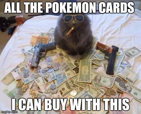 Pimp Cat Big Daddy Catnip | ALL THE POKEMON CARDS; I CAN BUY WITH THIS | image tagged in pimp cat big daddy catnip | made w/ Imgflip meme maker