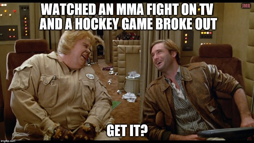 Now, that is just silly! | JMR; WATCHED AN MMA FIGHT ON TV AND A HOCKEY GAME BROKE OUT; GET IT? | image tagged in spaceballs,martial arts,hockey,dumb jokes | made w/ Imgflip meme maker