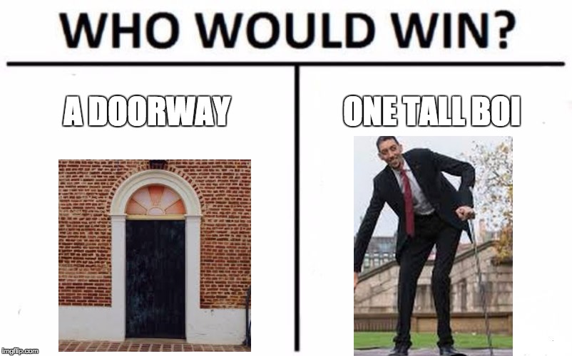 Who Would Win? | A DOORWAY; ONE TALL BOI | image tagged in memes,who would win | made w/ Imgflip meme maker