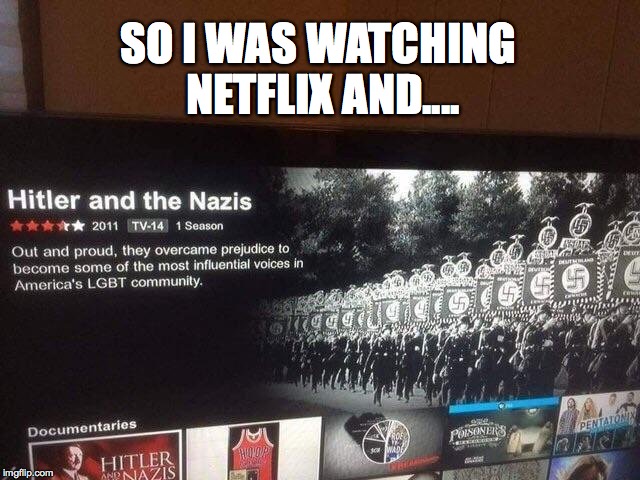SO I WAS WATCHING NETFLIX AND.... | image tagged in netflix,nazi,lgbt,america,hitler,memes | made w/ Imgflip meme maker