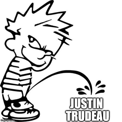 Calvin Peeing | JUSTIN TRUDEAU | image tagged in calvin peeing | made w/ Imgflip meme maker