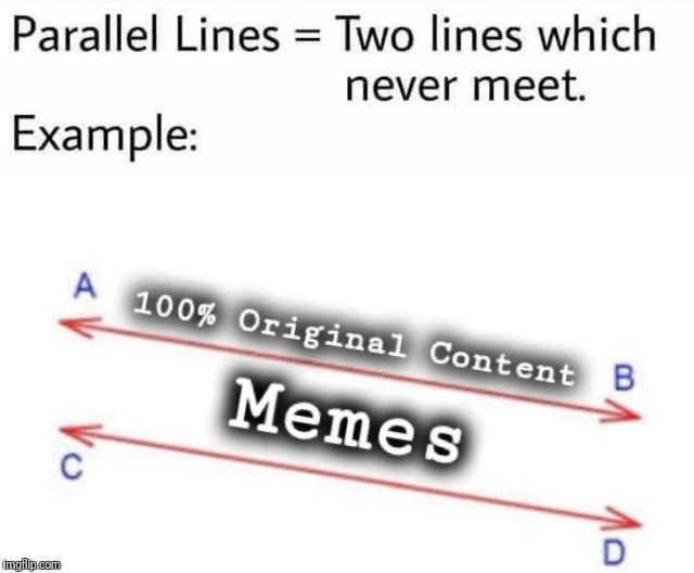 Parallel Lines Meme |  100% ORIGINAL CONTENT; MEMES | image tagged in memes,parallel lines,100 percent original content,reposts are awesome,rotate | made w/ Imgflip meme maker