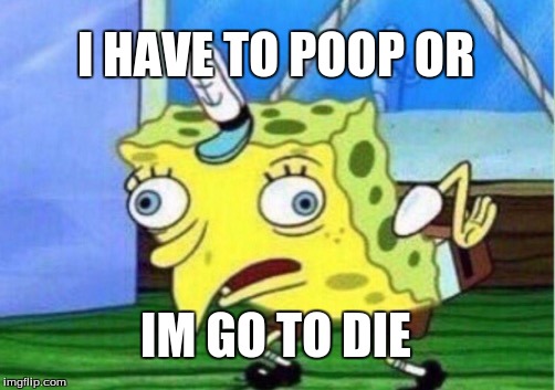 Mocking Spongebob Meme | I HAVE TO POOP OR; IM GO TO DIE | image tagged in memes,mocking spongebob | made w/ Imgflip meme maker