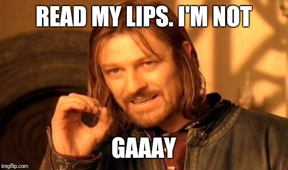 One Does Not Simply Meme | READ MY LIPS. I'M NOT; GAAAY | image tagged in memes,one does not simply | made w/ Imgflip meme maker