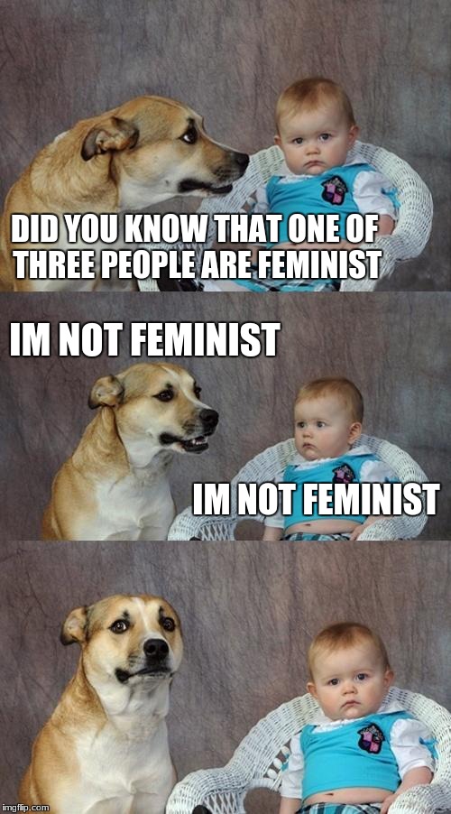 Dad Joke Dog Meme | DID YOU KNOW THAT ONE OF THREE PEOPLE ARE FEMINIST; IM NOT FEMINIST; IM NOT FEMINIST | image tagged in memes,dad joke dog | made w/ Imgflip meme maker