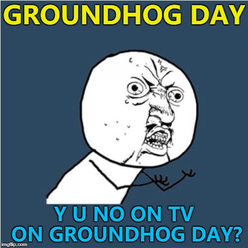You'd think it would be... :) | GROUNDHOG DAY; Y U NO ON TV ON GROUNDHOG DAY? | image tagged in y u no,memes,groundhog day,films,tv | made w/ Imgflip meme maker