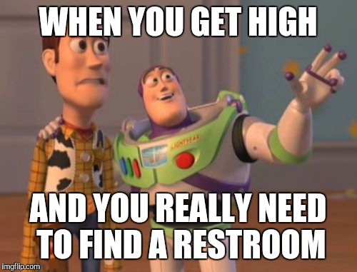 X, X Everywhere | WHEN YOU GET HIGH; AND YOU REALLY NEED TO FIND A RESTROOM | image tagged in memes,x x everywhere | made w/ Imgflip meme maker