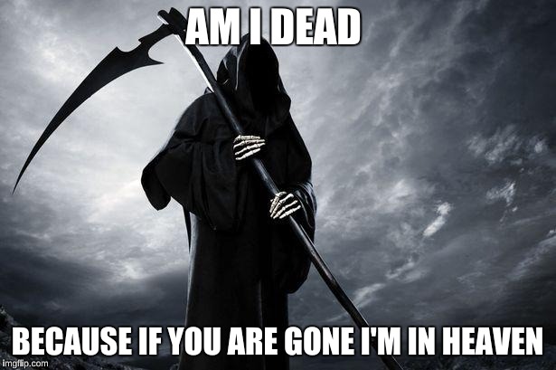 Death | AM I DEAD; BECAUSE IF YOU ARE GONE I'M IN HEAVEN | image tagged in death | made w/ Imgflip meme maker
