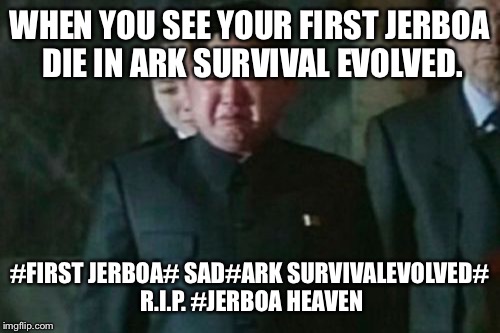 Kim Jong Un Sad Meme | WHEN YOU SEE YOUR FIRST JERBOA DIE IN ARK SURVIVAL EVOLVED. #FIRST JERBOA# SAD#ARK SURVIVALEVOLVED# R.I.P. #JERBOA HEAVEN | image tagged in memes,kim jong un sad | made w/ Imgflip meme maker