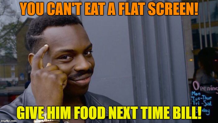 Roll Safe Think About It Meme | YOU CAN'T EAT A FLAT SCREEN! GIVE HIM FOOD NEXT TIME BILL! | image tagged in memes,roll safe think about it | made w/ Imgflip meme maker
