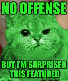 RayCat Annoyed | NO OFFENSE BUT I’M SURPRISED THIS FEATURED | image tagged in raycat annoyed | made w/ Imgflip meme maker