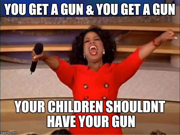 Oprah You Get A Meme | YOU GET A GUN & YOU GET A GUN; YOUR CHILDREN SHOULDNT HAVE YOUR GUN | image tagged in memes,oprah you get a,guns,opinion,craziness_all_the_way | made w/ Imgflip meme maker