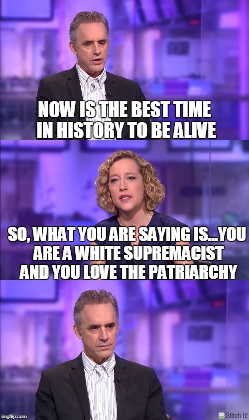 So what you’re saying | NOW IS THE BEST TIME IN HISTORY TO BE ALIVE; SO, WHAT YOU ARE SAYING IS...YOU ARE A WHITE SUPREMACIST AND YOU LOVE THE PATRIARCHY | image tagged in so what youre saying | made w/ Imgflip meme maker