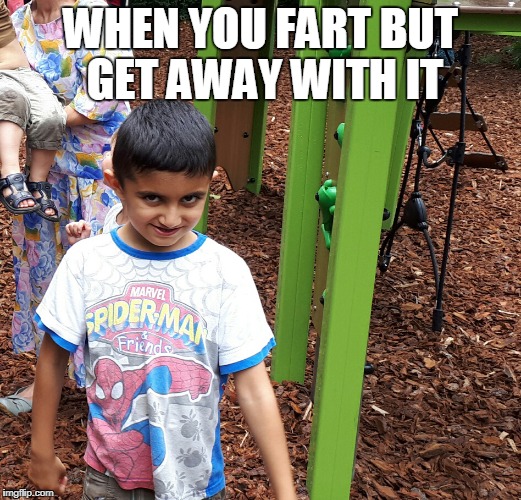 WHEN YOU FART BUT GET AWAY WITH IT | image tagged in evil kid | made w/ Imgflip meme maker
