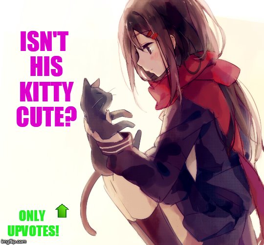 ISN'T HIS KITTY CUTE? ONLY UPVOTES! | made w/ Imgflip meme maker