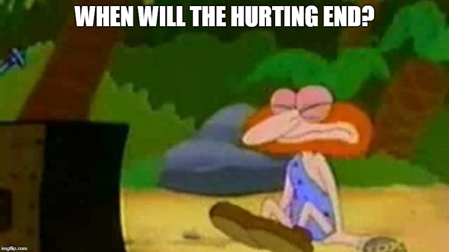 Terrible Thunderlizzards | WHEN WILL THE HURTING END? | image tagged in hurt,pain,end | made w/ Imgflip meme maker