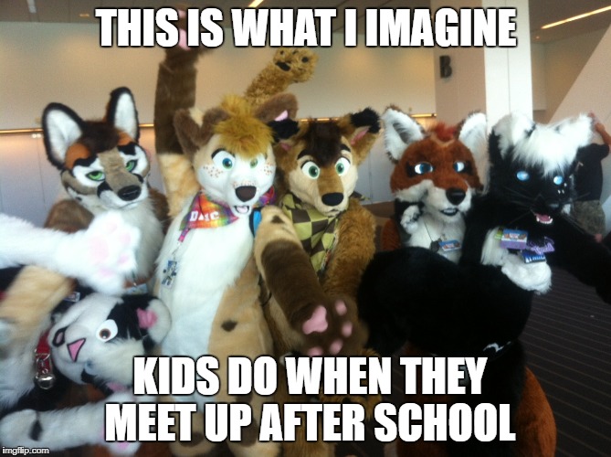 Furries | THIS IS WHAT I IMAGINE; KIDS DO WHEN THEY MEET UP AFTER SCHOOL | image tagged in furries | made w/ Imgflip meme maker