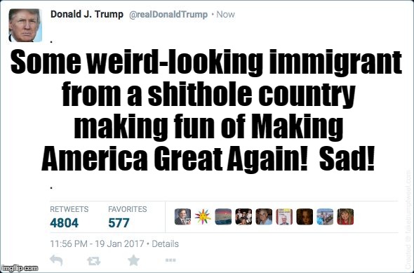 Some weird-looking immigrant from a shithole country making fun of Making America Great Again!  Sad! | made w/ Imgflip meme maker