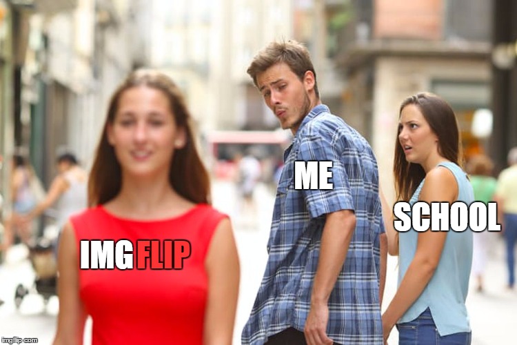 I'm suppose to be studying, but i'm doing it for the memes | ME; SCHOOL; FLIP; IMG | image tagged in memes,distracted boyfriend,school | made w/ Imgflip meme maker