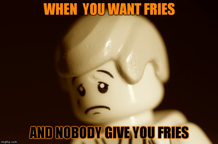 THIS IS...VERY SAD ;-; | WHEN  YOU WANT FRIES; AND NOBODY GIVE YOU FRIES | image tagged in sad,fries,lego | made w/ Imgflip meme maker
