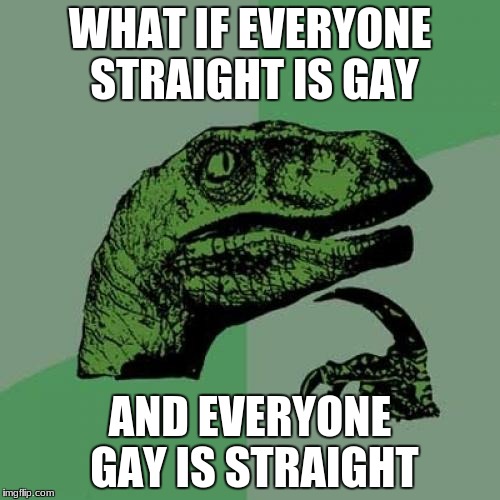 Philosoraptor | WHAT IF EVERYONE STRAIGHT IS GAY; AND EVERYONE GAY IS STRAIGHT | image tagged in memes,philosoraptor | made w/ Imgflip meme maker