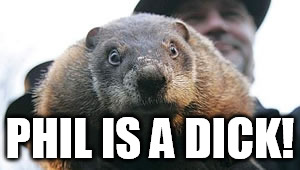 Phil is a Dick | PHIL IS A DICK! | image tagged in groundhog,phil,dick | made w/ Imgflip meme maker