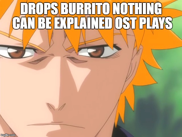 Burrito saga |  DROPS BURRITO NOTHING CAN BE EXPLAINED OST PLAYS | image tagged in bleach burrito meme funny anime sad emotion ost | made w/ Imgflip meme maker