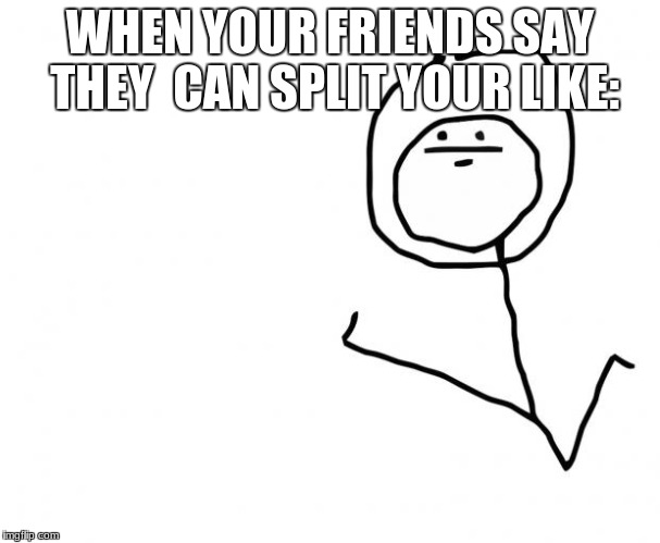 It's Something (clean) | WHEN YOUR FRIENDS SAY THEY  CAN SPLIT YOUR LIKE: | image tagged in it's something clean | made w/ Imgflip meme maker