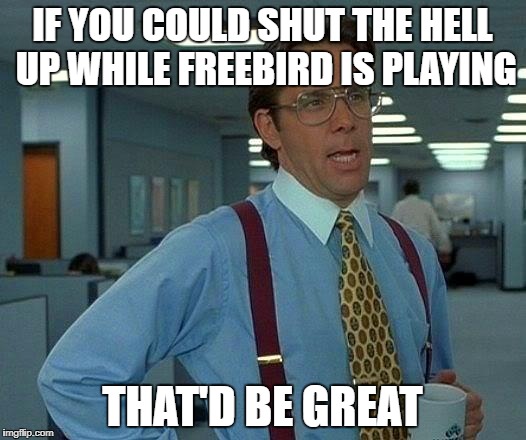 That Would Be Great Meme | IF YOU COULD SHUT THE HELL UP WHILE FREEBIRD IS PLAYING; THAT'D BE GREAT | image tagged in memes,that would be great | made w/ Imgflip meme maker