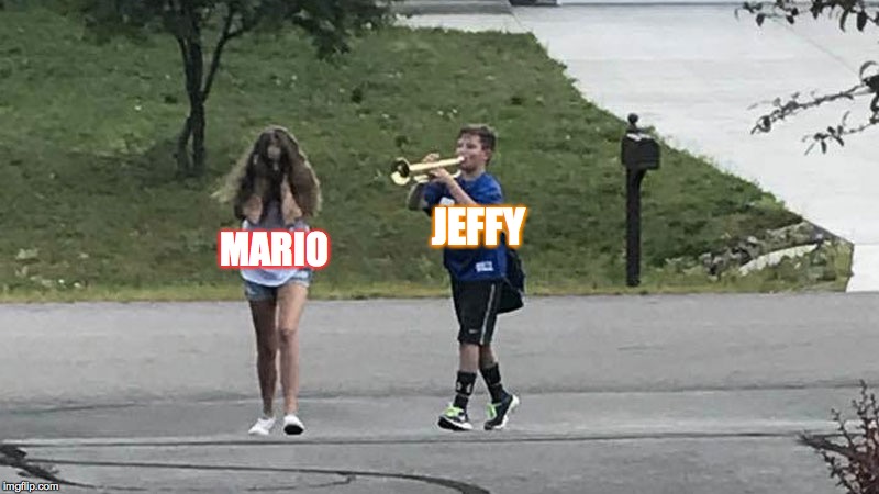 This is for my friend who's watches SML | JEFFY; MARIO | image tagged in trumpet boy object labeling | made w/ Imgflip meme maker