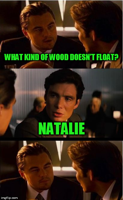 Definitely not too soon | WHAT KIND OF WOOD DOESN'T FLOAT? NATALIE | image tagged in memes,inception | made w/ Imgflip meme maker