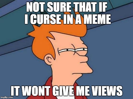 Futurama Fry Meme | NOT SURE THAT IF I CURSE IN A MEME; IT WONT GIVE ME VIEWS | image tagged in memes,futurama fry | made w/ Imgflip meme maker