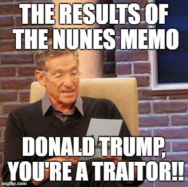 Maury Lie Detector | THE RESULTS OF THE NUNES MEMO; DONALD TRUMP, YOU'RE A TRAITOR!! | image tagged in memes,maury lie detector | made w/ Imgflip meme maker