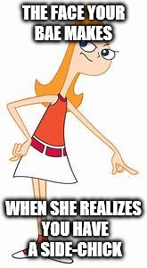 Your so busted! | THE FACE YOUR BAE MAKES; WHEN SHE REALIZES YOU HAVE A SIDE-CHICK | image tagged in phineas and ferb | made w/ Imgflip meme maker